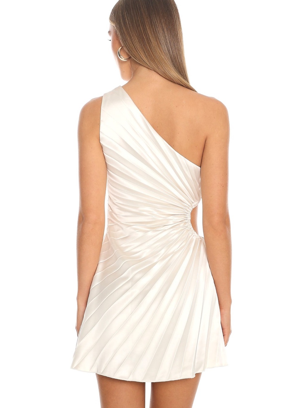 SELFIE LESLIE Glow Ray One-Shoulder Pleat Mini Dress Champagne